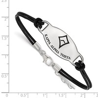 Sterling Silver Rhodium-plated LogoArt Kappa Alpha Theta Sorority Symbol Color Enamel Color Leather Bracelet with Extender, 7" view 2