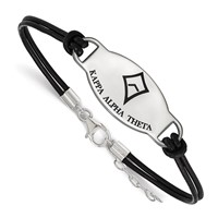 Sterling Silver Rhodium-plated LogoArt Kappa Alpha Theta Sorority Symbol Color Enamel Color Leather Bracelet with Extender, 7" view 1