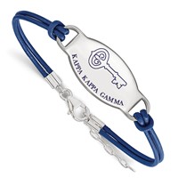 Sterling Silver Rhodium-plated LogoArt Kappa Kappa Gamma Sorority Symbol Color Enamel Color Leather Bracelet with Extender, 7" view 1