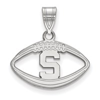 Sterling Silver Rhodium-plated LogoArt Michigan State University Letter S Football Pendant view 1