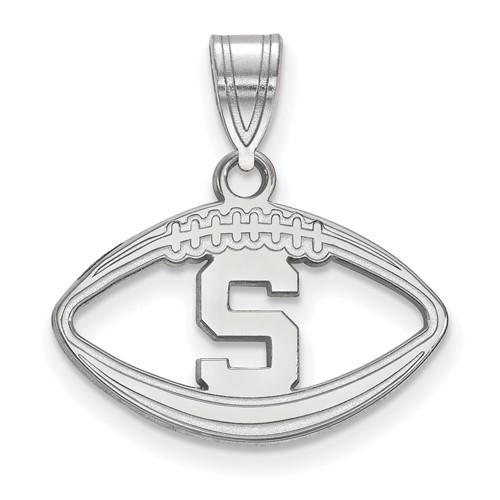 Sterling Silver Rhodium-plated LogoArt Michigan State University Letter S Football Pendant
