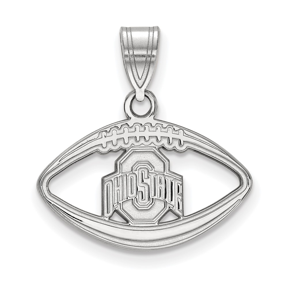 Sterling Silver Rhodium-plated LogoArt the Ohio State University Football Pendant