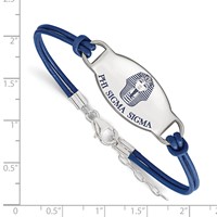 Sterling Silver Rhodium-plated LogoArt Phi Sigma Sigma Sorority Symbol Color Enamel Color Leather Bracelet with Extender, 7" view 2