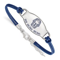Sterling Silver Rhodium-plated LogoArt Phi Sigma Sigma Sorority Symbol Color Enamel Color Leather Bracelet with Extender, 7" view 1
