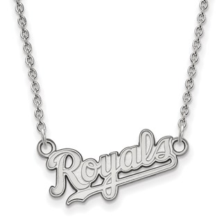 Sterling Silver Rhodium Plated Major League Baseball LogoArt Kansas City Royals Pendant Necklace