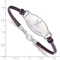 Sterling Silver Rhodium-plated LogoArt Sigma Kappa Sorority Symbol Color Enamel Color Leather Bracelet with Extender, 7" view 2