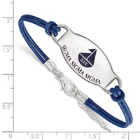 Sterling Silver Rhodium-plated LogoArt Sigma Sigma Sigma Sorority Symbol Color Enamel Color Leather Bracelet with Extender, 7" view 2