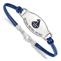 Sterling Silver Rhodium-plated LogoArt Sigma Sigma Sigma Sorority Symbol Color Enamel Color Leather Bracelet with Extender, 7" view 1