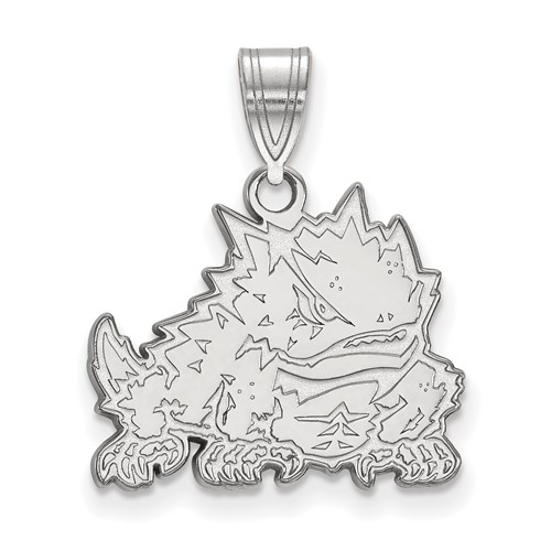 Sterling Silver Rhodium-plated LogoArt Texas Christian University Horned Frog Medium Pendant