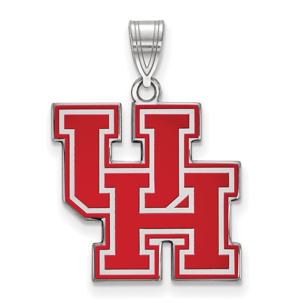 Sterling Silver Rhodium-plated LogoArt University of Houston U-h Large Enameled Pendant