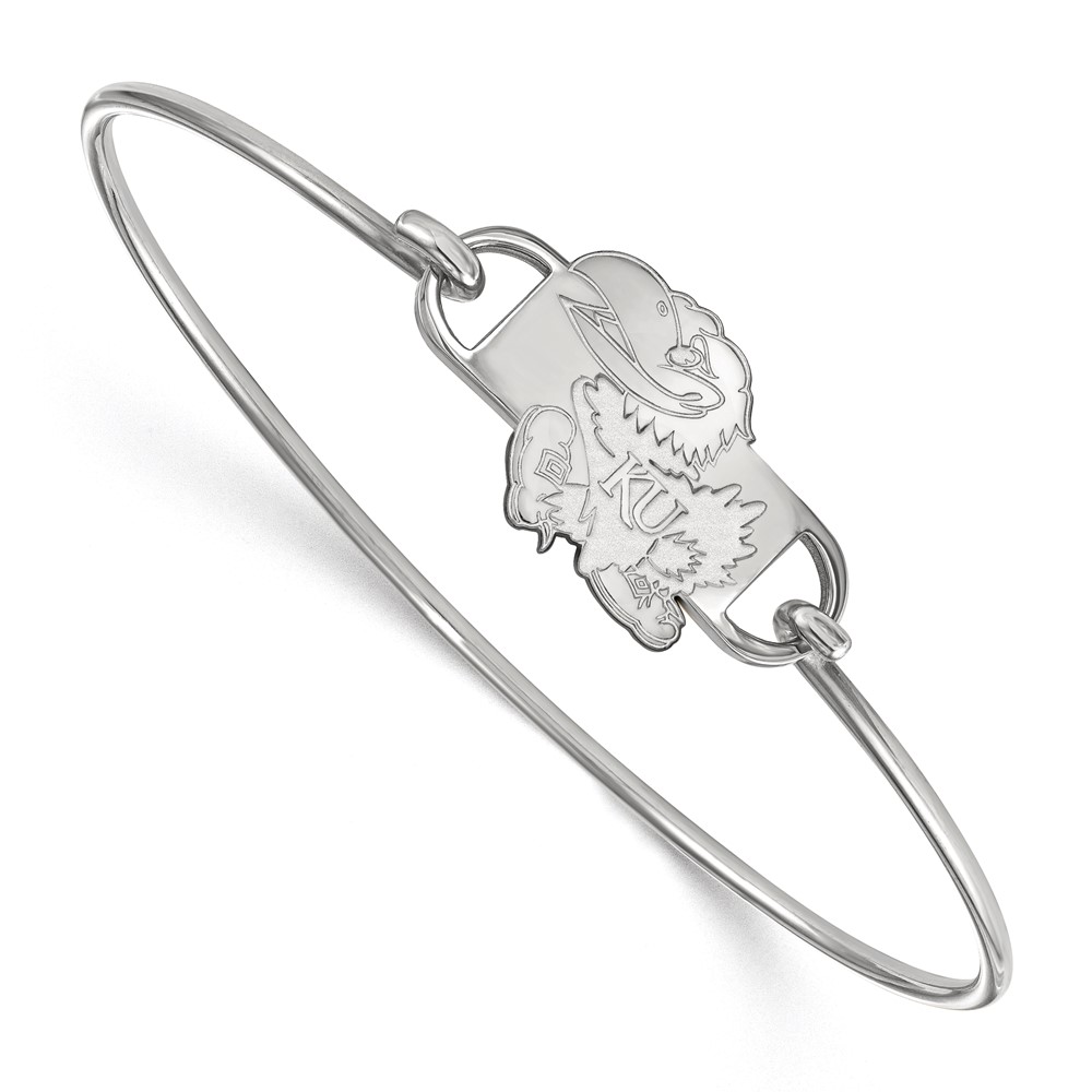 Sterling Silver Rhodium-plated LogoArt University of Kansas Jayhawk Small Center Wire Bangle, 7"