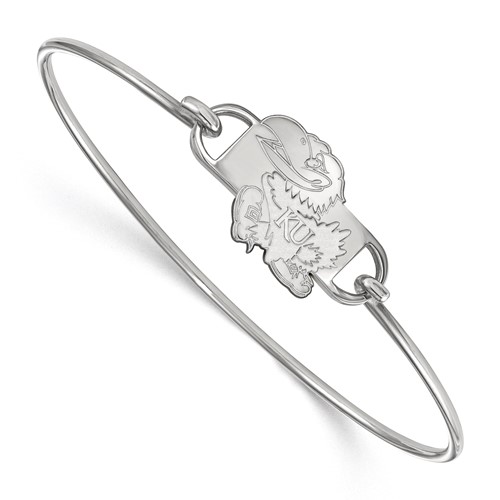 Sterling Silver Rhodium-plated LogoArt University of Kansas Jayhawk Small Center Wire Bangle, 7"