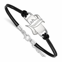 Sterling Silver Rhodium-plated LogoArt University of Louisville Letter L Small Center Black Leather Bracelet with Extender, 7" view 1