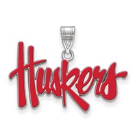 Sterling Silver Rhodium-plated LogoArt University of Nebraska Huskers Large Enameled Pendant view 1