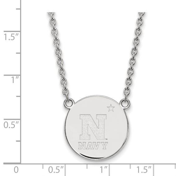 Sterling Silver Rhodium-plated LogoArt US Naval Academy Large Disc Pendant 18 inch Necklace