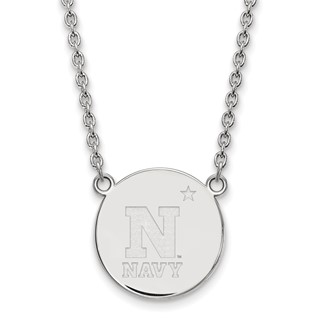 Sterling Silver Rhodium-plated LogoArt US Naval Academy Large Disc Pendant 18 inch Necklace