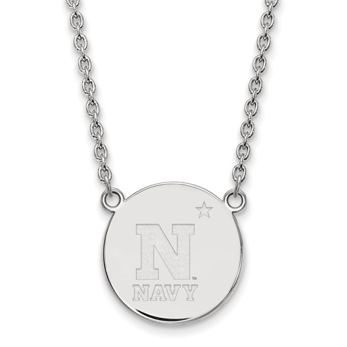 Sterling Silver Rhodium-plated LogoArt US Naval Academy Large Disc Pendant Necklace, 18"