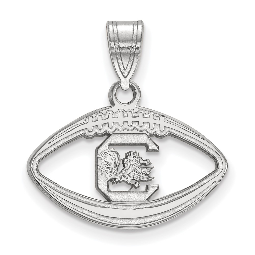 Sterling Silver Rhodium-plated LogoArt University of South Carolina Football Pendant