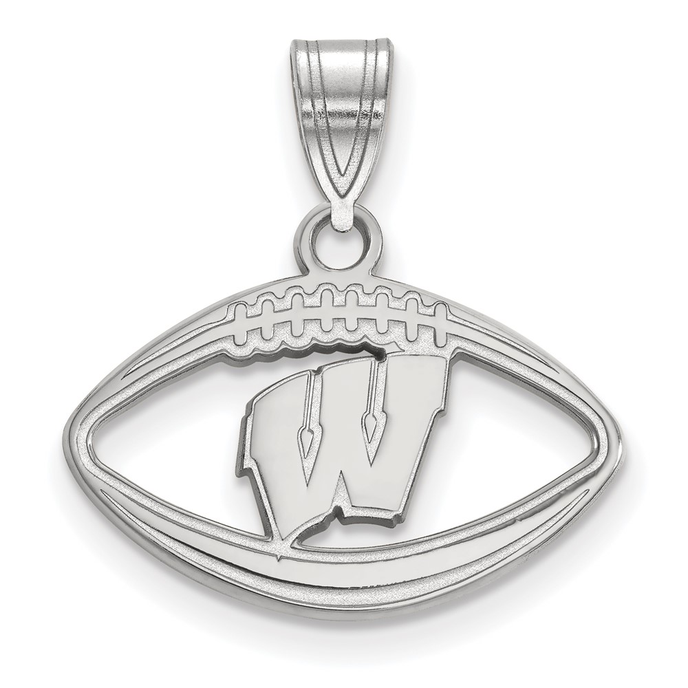 Sterling Silver Rhodium-plated LogoArt University of Wisconsin Football Pendant