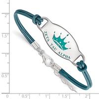 Sterling Silver Rhodium-plated LogoArt Zeta Tau Alpha Sorority Symbol Color Enamel Color Leather Bracelet with Extender, 7" view 2