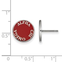 Sterling Silver Rhodium-plated LogoArt Alpha Chi Omega Sorority Text Color Enamel Post Earrings view 2