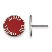 Sterling Silver Rhodium-plated LogoArt Alpha Chi Omega Sorority Text Color Enamel Post Earrings view 1