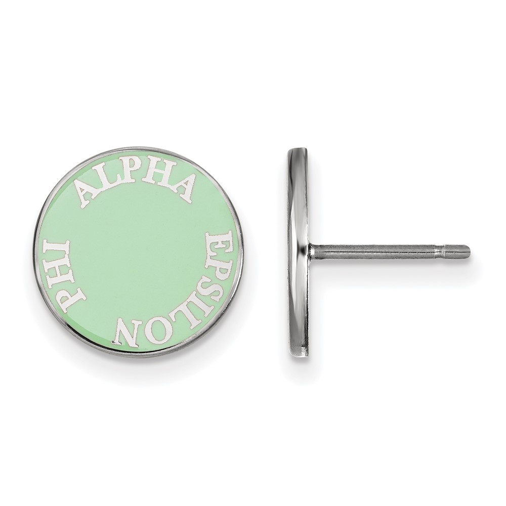 Sterling Silver Rhodium-plated LogoArt Alpha Epsilon Phi Sorority Text Color Enamel Post Earrings