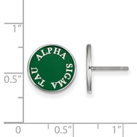 Sterling Silver Rhodium-plated LogoArt Alpha Sigma Tau Sorority Text Color Enamel Post Earrings view 2