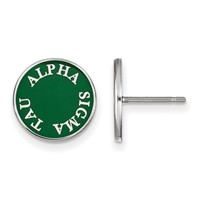 Sterling Silver Rhodium-plated LogoArt Alpha Sigma Tau Sorority Text Color Enamel Post Earrings view 1