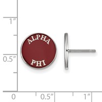 Sterling Silver Rhodium-plated LogoArt Alpha Phi Sorority Text Color Enamel Post Earrings view 2
