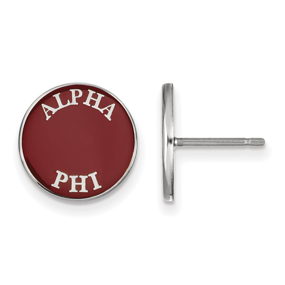 Sterling Silver Rhodium-plated LogoArt Alpha Phi Sorority Text Color Enamel Post Earrings