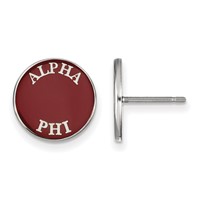 Sterling Silver Rhodium-plated LogoArt Alpha Phi Sorority Text Color Enamel Post Earrings view 1