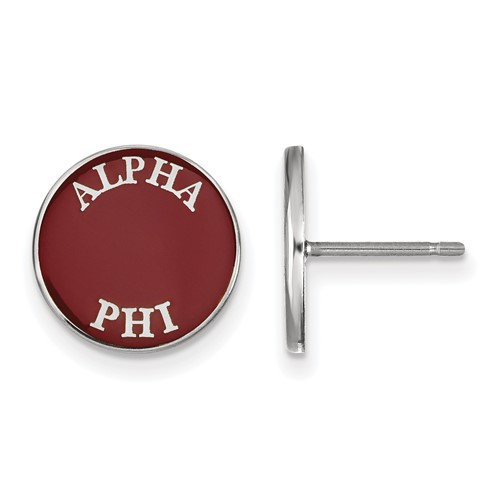 Sterling Silver Rhodium-plated LogoArt Alpha Phi Sorority Text Color Enamel Post Earrings