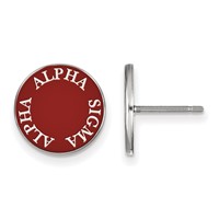 Sterling Silver Rhodium-plated LogoArt Alpha Sigma Alpha Sorority Text Color Enamel Post Earrings view 1