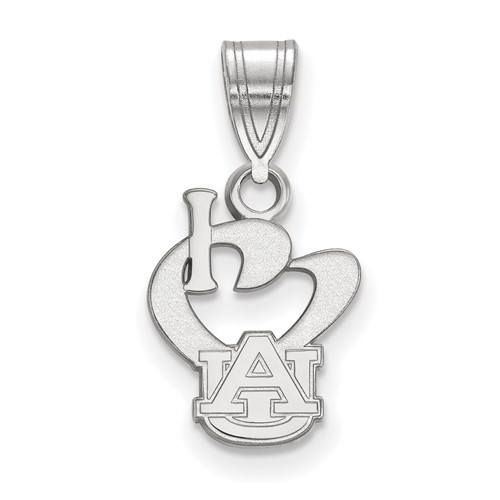 Sterling Silver Rhodium-plated LogoArt Auburn University Small I Heart A-u Pendant