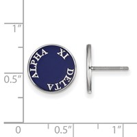 Sterling Silver Rhodium-plated LogoArt Alpha Xi Delta Sorority Text Color Enamel Post Earrings view 2
