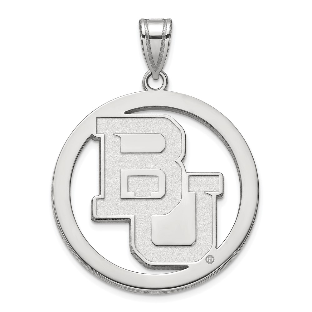 Sterling Silver Rhodium-plated LogoArt Baylor University Bears Extra Large Circle Pendant