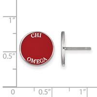 Sterling Silver Rhodium-plated LogoArt Chi Omega Sorority Text Color Enamel Post Earrings view 2