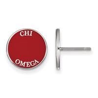 Sterling Silver Rhodium-plated LogoArt Chi Omega Sorority Text Color Enamel Post Earrings view 1