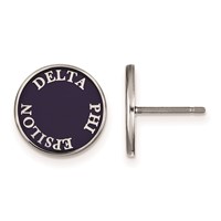 Sterling Silver Rhodium-plated LogoArt Delta Phi Epsilon Sorority Text Color Enamel Post Earrings view 1