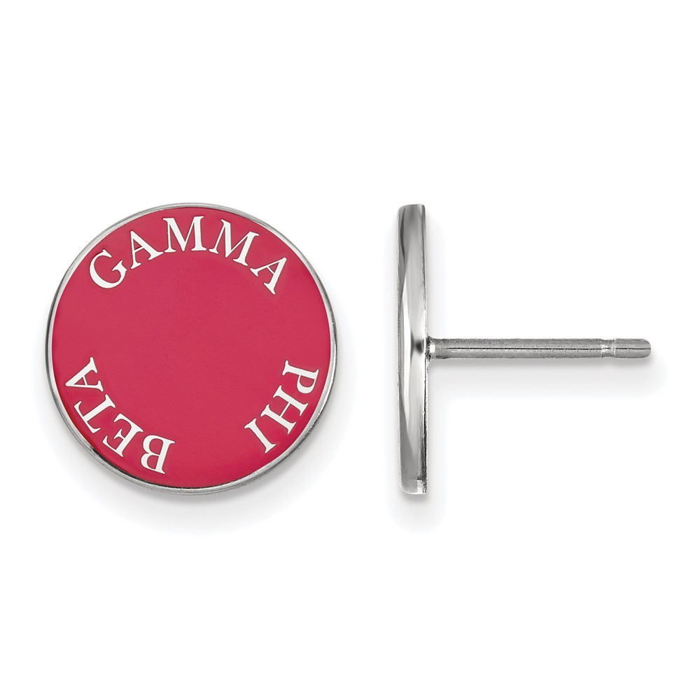 Sterling Silver Rhodium-plated LogoArt Gamma Phi Beta Sorority Text Color Enamel Post Earrings