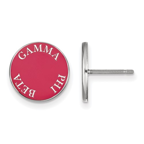 Sterling Silver Rhodium-plated LogoArt Gamma Phi Beta Sorority Text Color Enamel Post Earrings