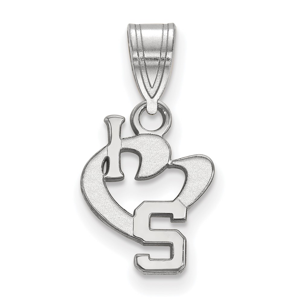 Sterling Silver Rhodium-plated LogoArt Michigan State University Small I Heart Logo Pendant