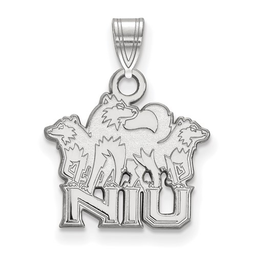 Sterling Silver Rhodium-plated LogoArt Northern Illinois University N-i-u Pendant with Huskies Small