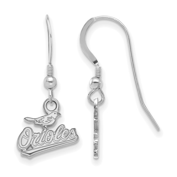 Sterling Silver Rhodium Plated Major League Baseball LogoArt Baltimore Orioles Dangle Earrings
