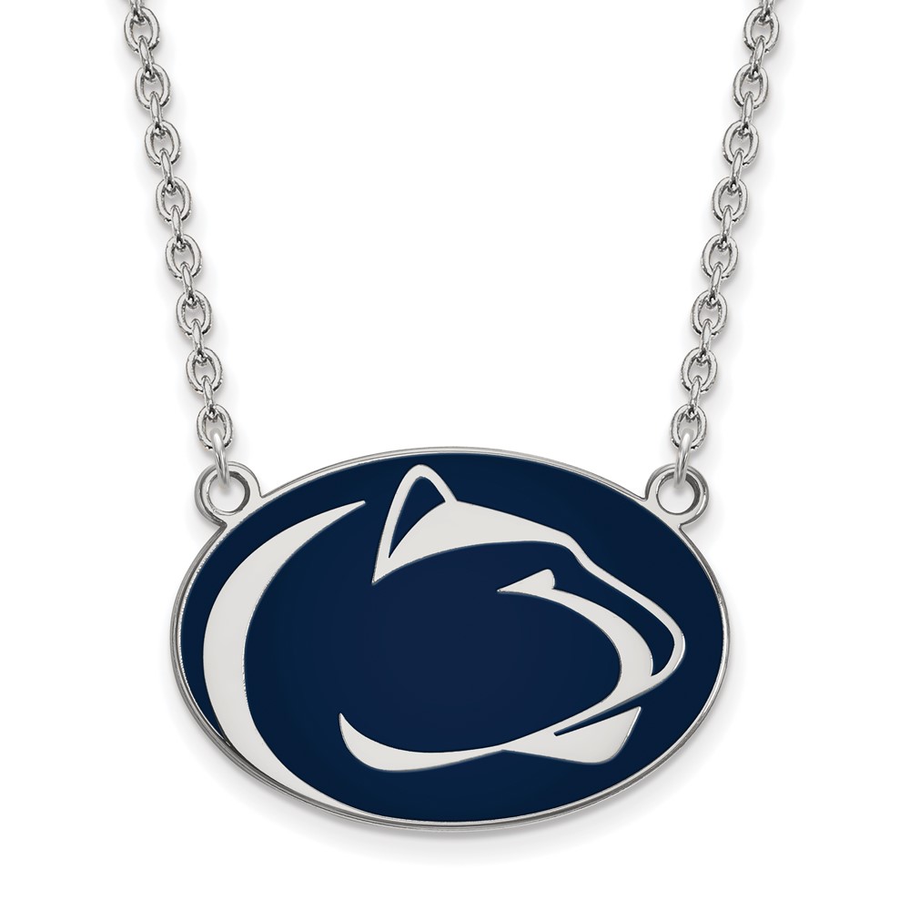 Sterling Silver Rhodium-plated LogoArt Penn State University Lion Large Enameled Pendant Necklace, 18"