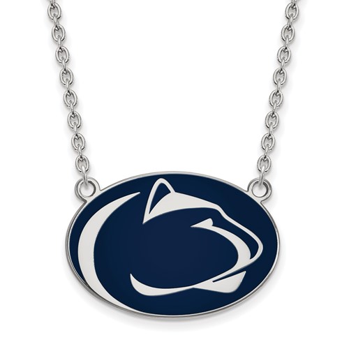 Sterling Silver Rhodium-plated LogoArt Penn State University Lion Large Enameled Pendant Necklace, 18"