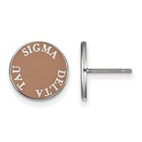 Sterling Silver Rhodium-plated LogoArt Sigma Delta Tau Sorority Text Color Enamel Post Earrings view 1