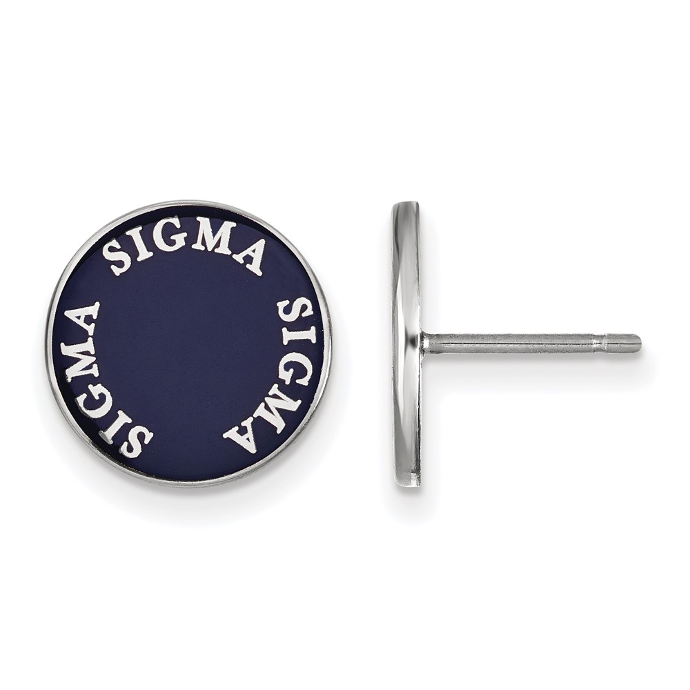 Sterling Silver Rhodium-plated LogoArt Sigma Sigma Sigma Sorority Text Color Enamel Post Earrings