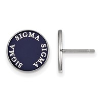 Sterling Silver Rhodium-plated LogoArt Sigma Sigma Sigma Sorority Text Color Enamel Post Earrings view 1
